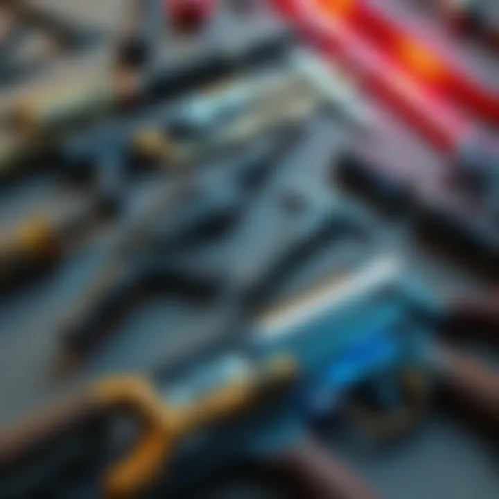 A variety of weapons including Kuva Nukor and Occucor laid out, showcasing their features for optimizing crit chance and damage.