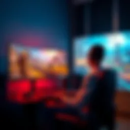 A gamer sitting in front of a 1440p monitor, playing an engaging single-player game with vibrant graphics and a captivating story.