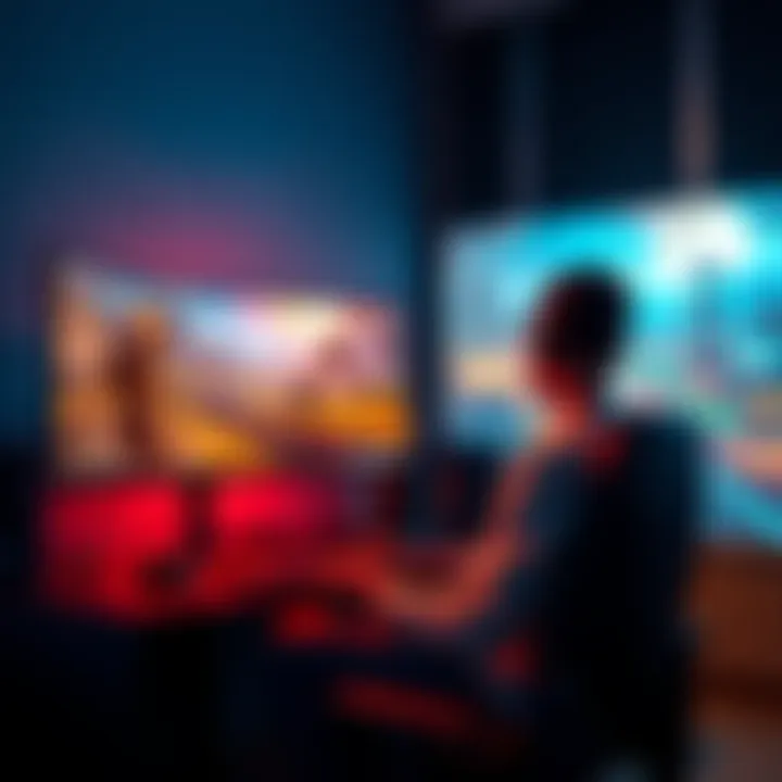 A gamer sitting in front of a 1440p monitor, playing an engaging single-player game with vibrant graphics and a captivating story.