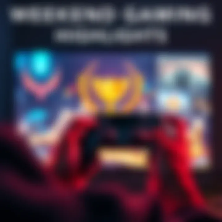 A gamer holding a controller with a trophy displayed on the screen, showcasing achievements in gaming.