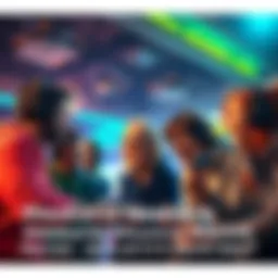 Group of gamers discussing weekend missions and credits in a lively setting