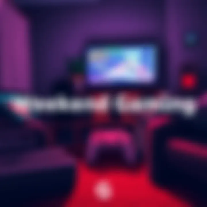 Weekend Gaming Plans A gamer sitting on a couch playing video games with a controller, surrounded by classic game consoles and a TV showing gameplay from Final Fantasy 7 Remake and NES Kirby.