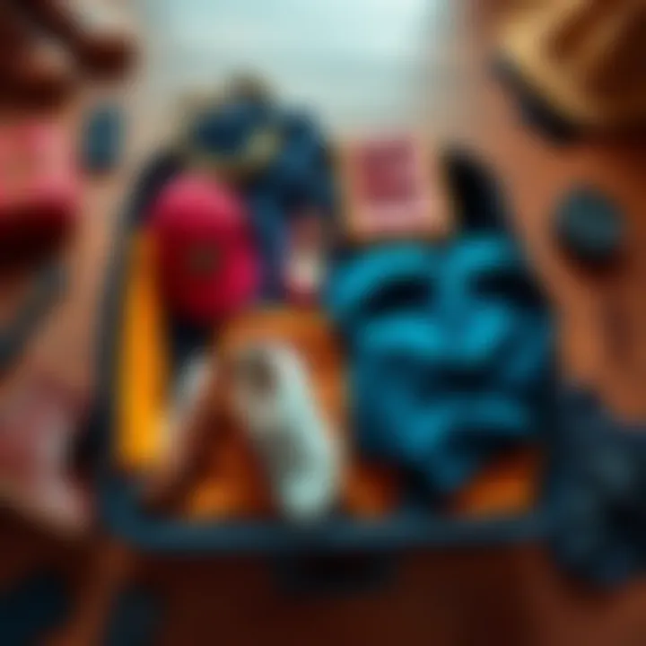 Weekend Packing Essentials A packed suitcase with travel items like clothes, shoes, and accessories for a weekend getaway.