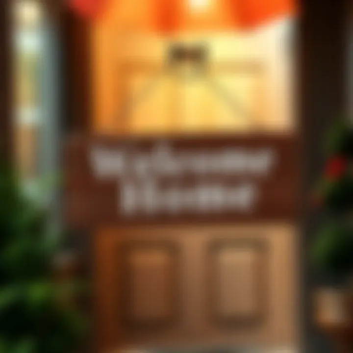 Welcome Home Sign A wooden sign that says 'Welcome Home' hanging on a front door