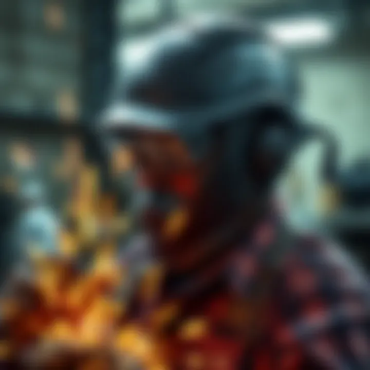 A welder using safety glasses and a helmet in a workshop environment. Sparks fly as they work on metal, highlighting the importance of protective gear.