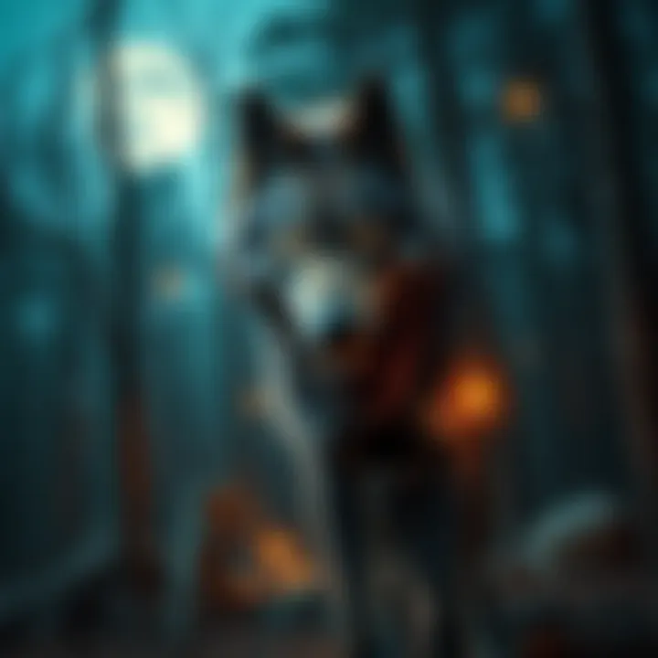 A werewolf standing in a moonlit forest, looking curious rather than threatening, with soft features and a friendly demeanor.