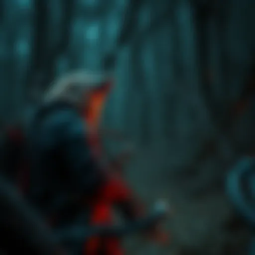 A werewolf hunter stands ready with gear, including a crossbow and silver weapons, amidst a dark forest setting.