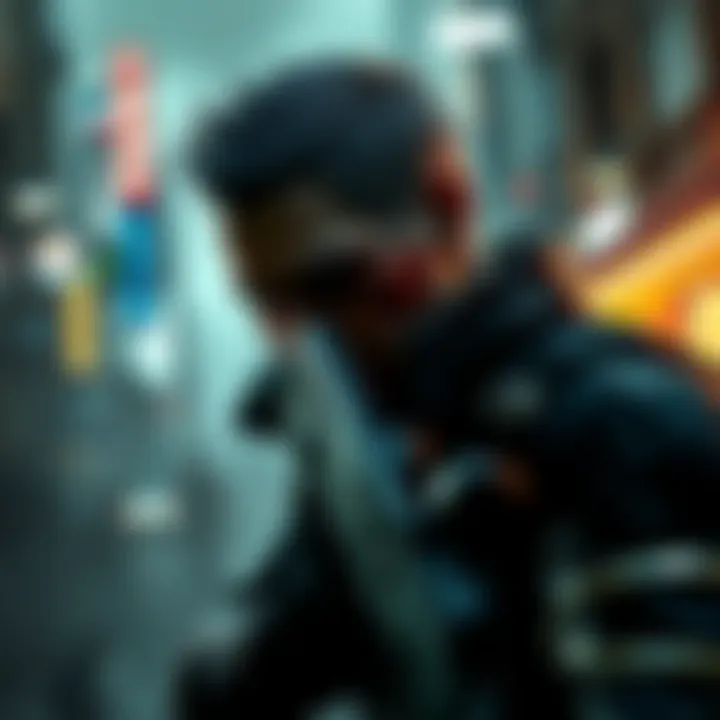 Wesker from Resident Evil ready for battle against zombies in a city filled with chaos and danger