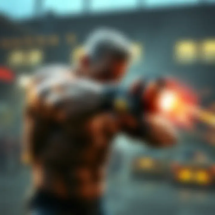 Wesker, a muscular character, is shown executing a strong punch aimed at an opponent in a gaming environment