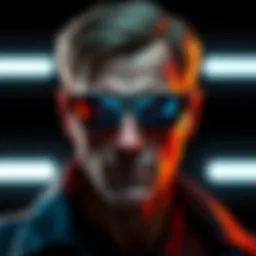 Character Wesker from Resident Evil wearing iconic sunglasses, set against a dark background