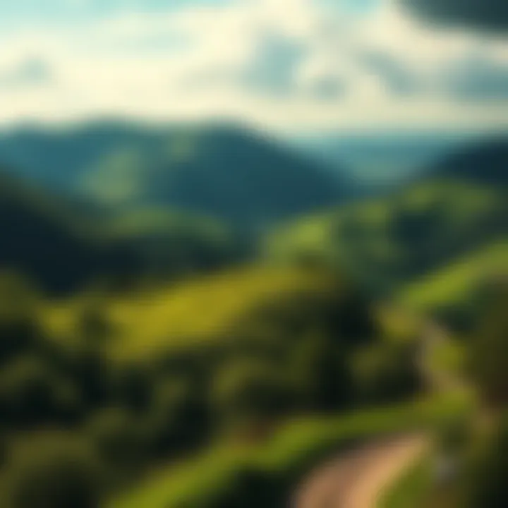 A beautiful landscape view of West Gévaudan with lush green hills and winding paths