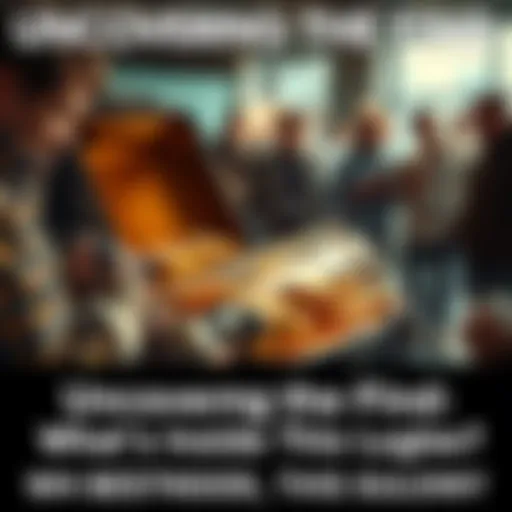 Close-up view of the luglox with contents spilling out and curious onlookers inspecting it