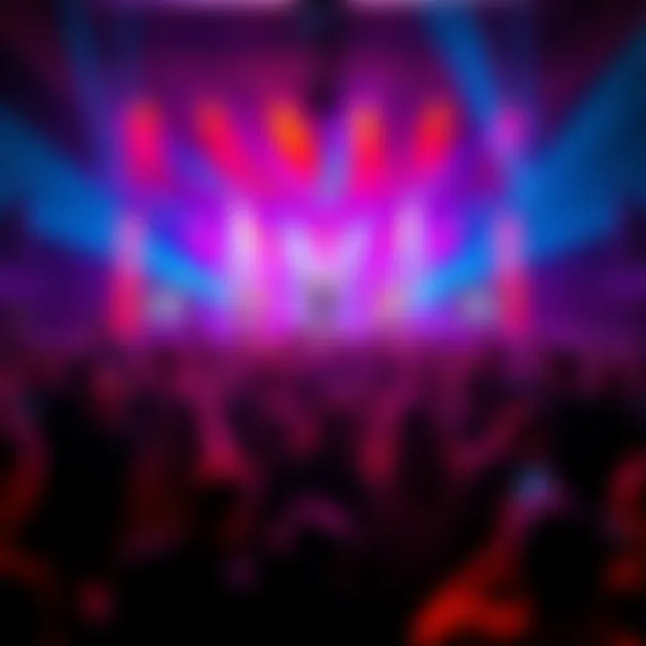 Whirlwind Dirge Music Scene A vibrant concert scene with a crowd enjoying the song Whirlwind Dirge, colorful lights shining, and an enthusiastic performer on stage