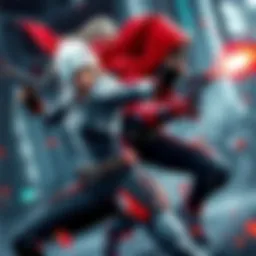 White Widow and Red Guardian in Action White Widow attacks with Red Guardian shielding her, showing teamwork in a gaming scene