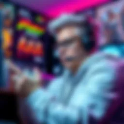 White Gamer with Controller A passionate white gamer focuses on a video game, holding a controller with a look of concentration. The room is filled with gaming posters and colorful lights.