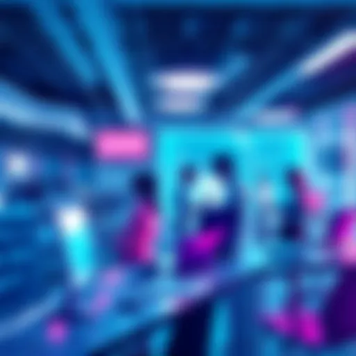 White Tech Innovations 2026 A futuristic office with advanced technology, showcasing people using modern devices and software in a collaborative environment.