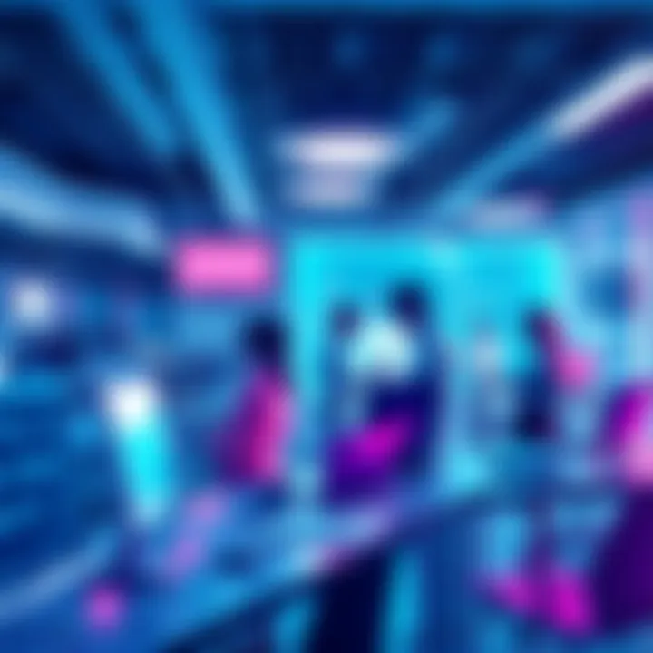White Tech Innovations 2026 A futuristic office with advanced technology, showcasing people using modern devices and software in a collaborative environment.