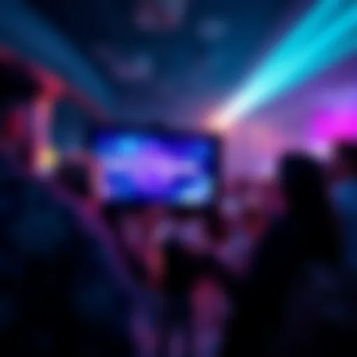 Group of fans eagerly looking at a screen displaying Whizbang's new features and updates