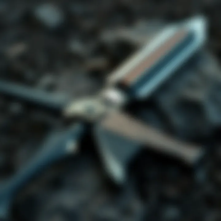 A menacing weapon known as the Widow Maker, depicted with sharp edges and a dark finish, lying on a rugged surface, symbolizing its indestructible nature.