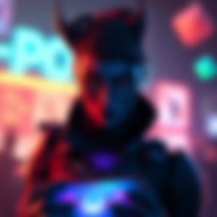 A vibrant, artistic edit of the character Widowmaker, showcasing creative elements and a mobile device in the background.