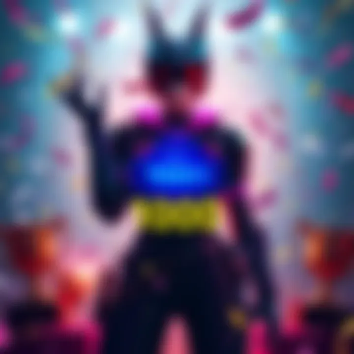 A celebratory scene showing the character Widowmaker with a glowing level 1000 badge, surrounded by confetti and gaming trophies