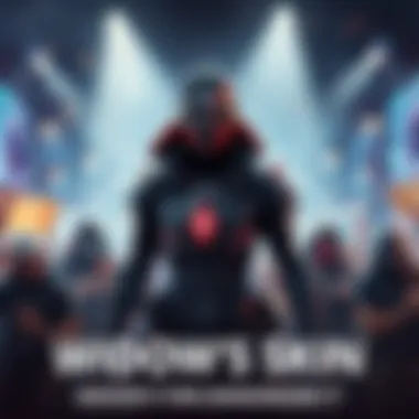 Widow's Skin Announcement A digital artwork showcasing a popular gaming character wearing the Widow's skin, surrounded by excited fans discussing its release during an anniversary event.