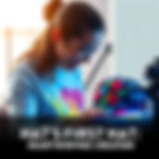 A woman using a heat press to sublimate a colorful design on a hat, with a joyful expression