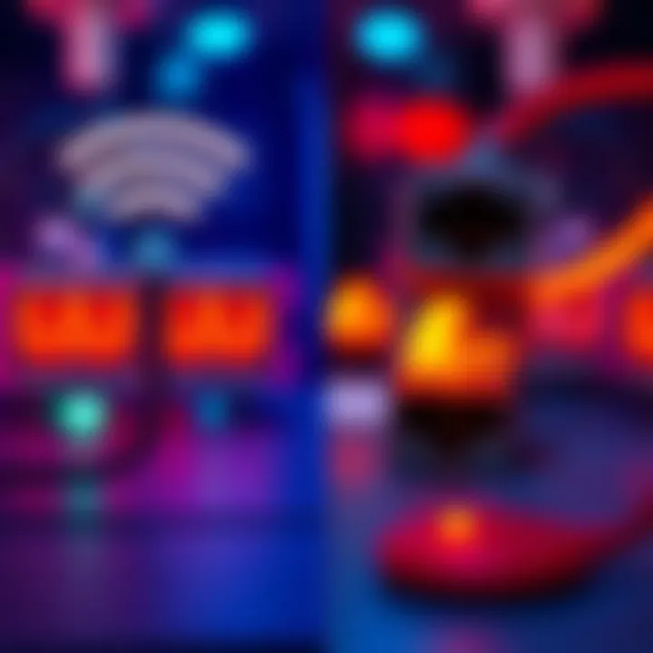 A split image showing Wifi and Ethernet setups highlighting their differences