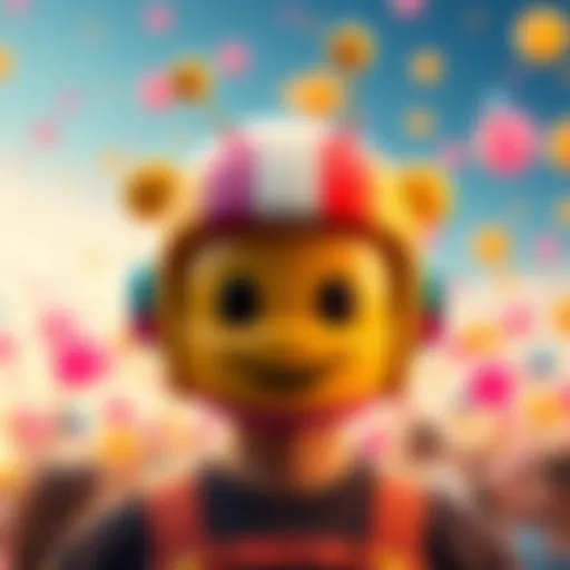 A colorful Wiggler helmet designed with a friendly face and antennae, set against a joyful background, symbolizing its comeback in 2025.