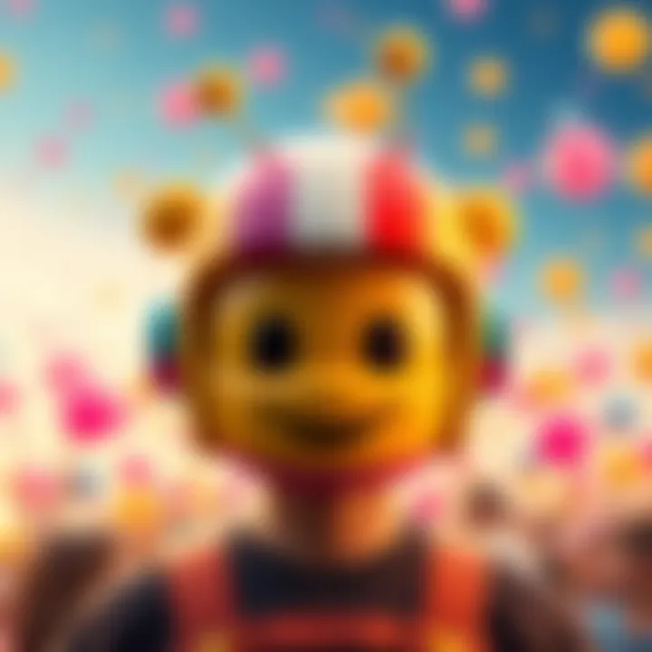A colorful Wiggler helmet designed with a friendly face and antennae, set against a joyful background, symbolizing its comeback in 2025.