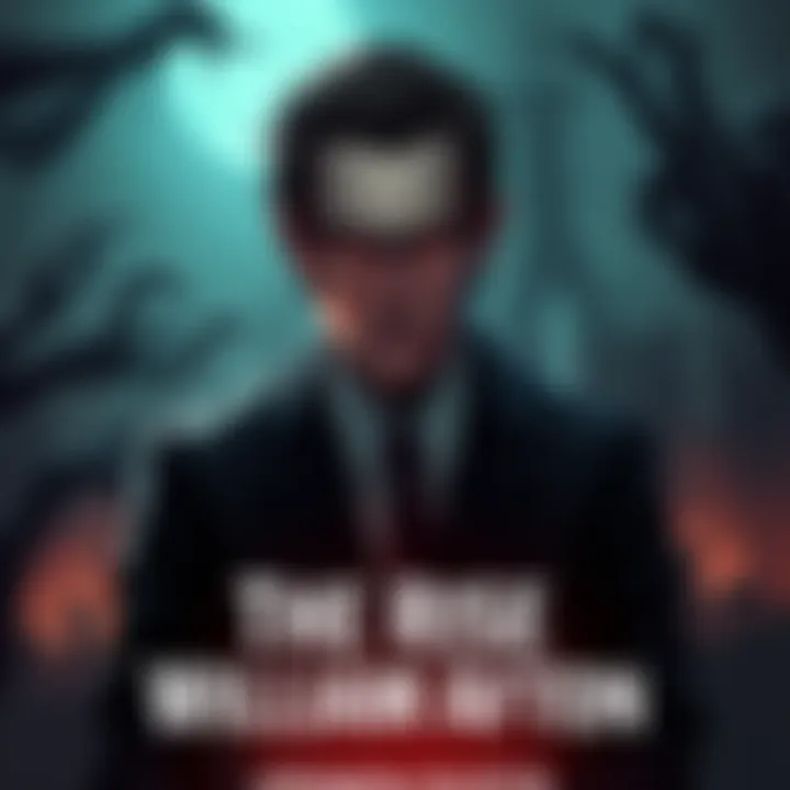 A detailed illustration of William Afton in a haunted setting, wearing a dark suit with a sinister expression, surrounded by eerie shadows.