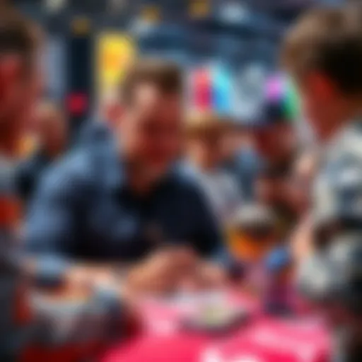 William Salyers signing a Funko Pop figure at a convention, surrounded by fans