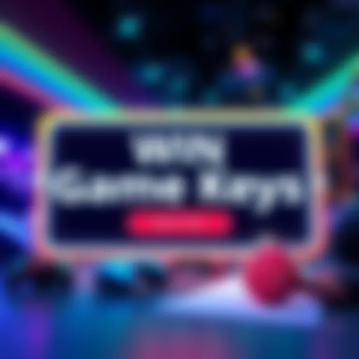 Win Game Keys Colorful graphic showing game keys for Steam, GOG, and Legacy Games with a comment box and gaming icons