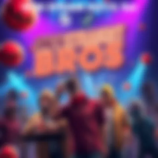 A colorful graphic promoting the giveaway of Steam keys for the party game ONLY STRAIGHT BROS, featuring party elements and game characters attempting to blend in with NPCs.