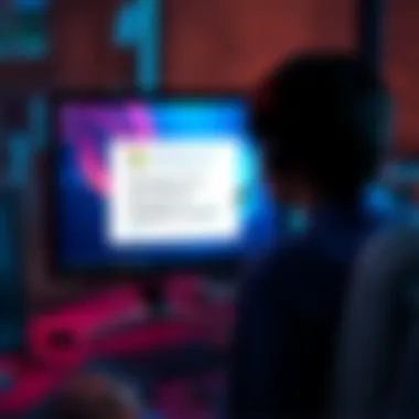 A person looking at a computer screen displaying a Windows 10 security update announcement
