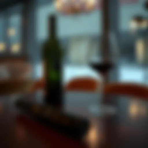 Wine Glass and Empty Bottle A table with a half-empty wine glass and an empty bottle, showing the aftermath of a disappointing night out.