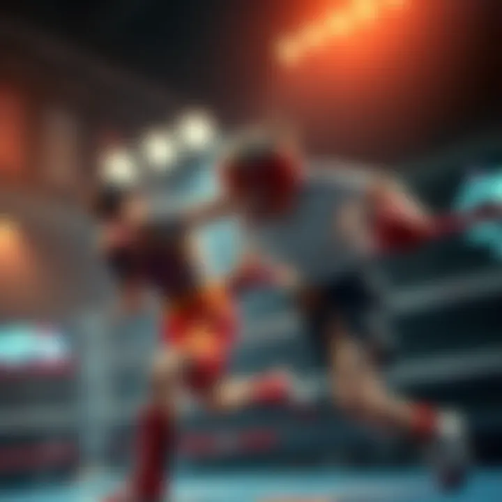 WingedC in a boxing match, showcasing an anime-inspired running style and preparing to deliver a knockout punch.