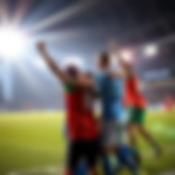 Players celebrate the winning goal at OCE Open 6, marking their qualification for Paris.