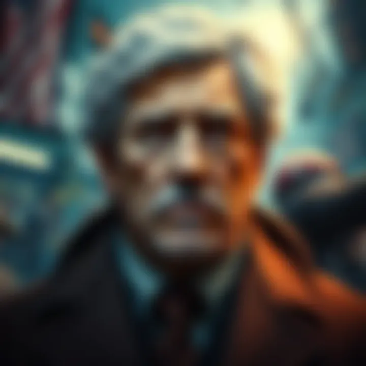 A depiction of Winston, showcasing distinctive features and cultural symbols related to his influence, with a background highlighting contemporary elements.