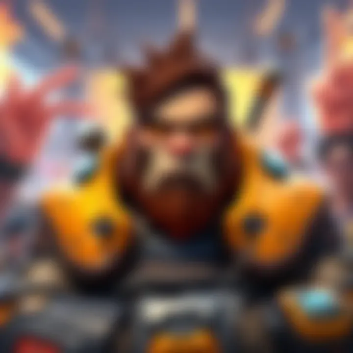 Winston, the tank character from Overwatch, looking upset without any mythic skins or weapons, surrounded by angry fans discussing his lack of updates.