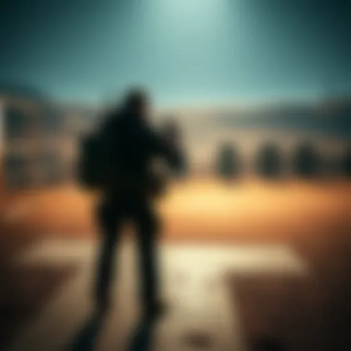 Winston stands alone in a practice range with various targets in the background, showing a focus on training and skill development.