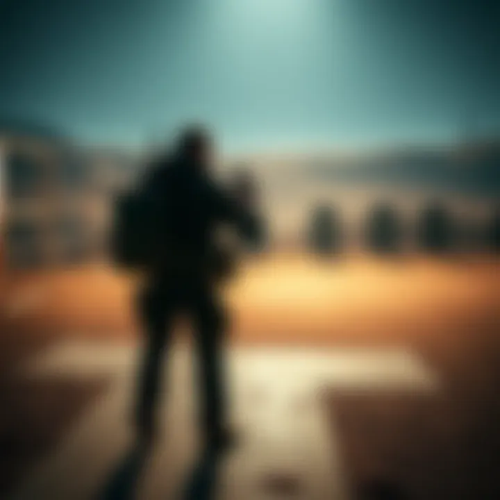 Winston stands alone in a practice range with various targets in the background, showing a focus on training and skill development.