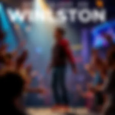 A young, confident person standing on a stage, surrounded by cheering fans, showcasing their talent and energy, symbolizing success and popularity in 2026.