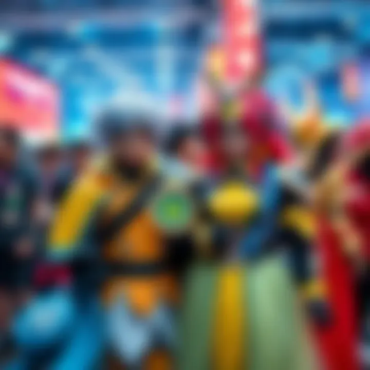 Fans in colorful costumes of Winston and Wuyang at a cosplay event, showcasing their creativity and passion.