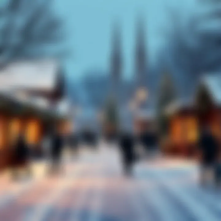 Winter celebration in Villedor A festive scene of Villedor with snow, holiday decorations, and people enjoying a winter celebration.