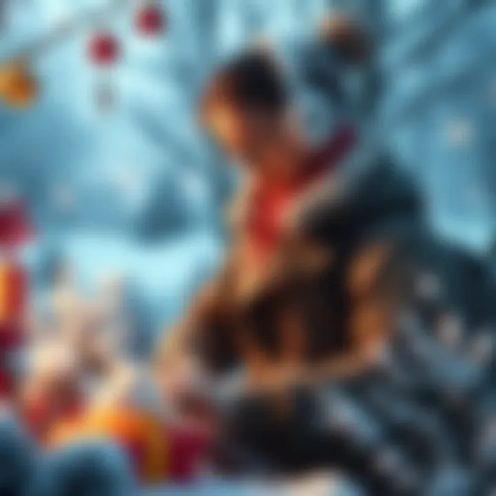 A person engaging in winter-themed farming activities to collect event keys, surrounded by snow and festive decorations.