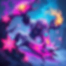 A digital painting showcasing the Winterbite catalyst with vibrant colors and unique designs, featuring elements like Crystalline Corpsebloom and various abilities, set in a fantasy gaming environment...