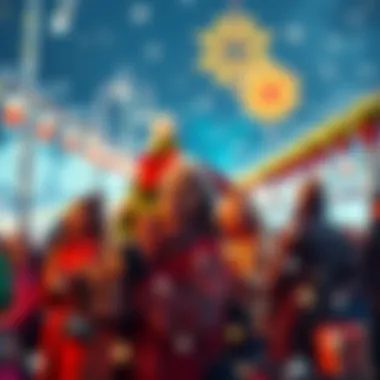 People enjoying Winterfest with gifts and festive decorations