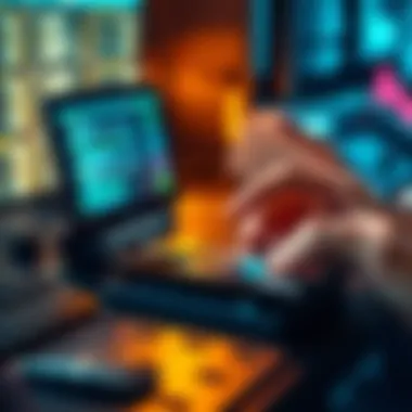 A person using software to securely erase data from an old hard drive before donating it