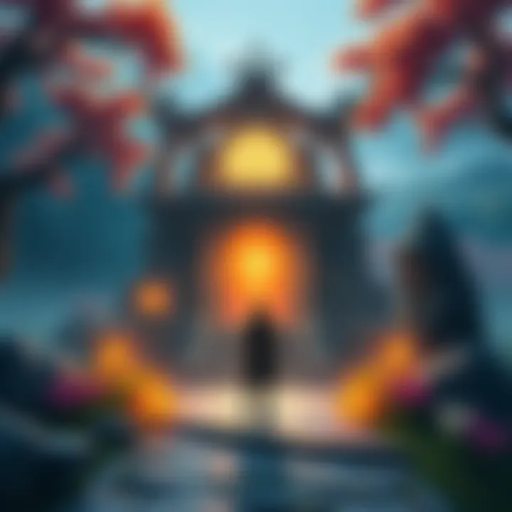 Wisdom Shrine in a game setting A player character approaches a glowing Wisdom Shrine surrounded by lush game scenery
